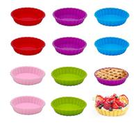 WWYSSZ 10 Pezzi Stampi per Crostatine in Silicone, Ø 11 cm Stampo Per Mini Crostate In Silicone Antiaderente Stampo Crostata Rotondo, Riutilizzabili, per Crostate, Quiche, Torte, Muffin, Cheesecake