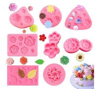 WWYSSZ 8 Pezzi 3D Stampi Fiori in Silicone per Dolci, Stampo in Silicone per Mini Fiori Foglia, Forma di Rosa, Daisy, Tournesol, per Decorare Cake, Caramelle, Cioccolato, Fondente, Gesso, Resina