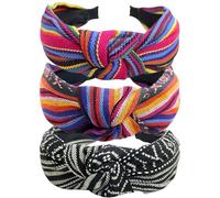 WWZ889 3 fasce elastiche in treccia arcobaleno, stile nazionale bohémien, retrò, annodate, per donne e ragazze