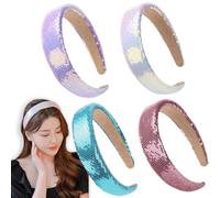 WWZ889 4 cerchietti rigidi con perline glitterate, per ragazze e donne, 3,3 cm di larghezza, imbottiti, alla moda, carini, accessori quotidiani per bambini
