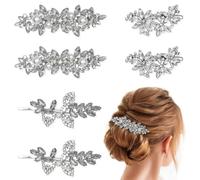 WWZ889 6 fermagli per capelli da sposa, splendidi fermagli per capelli da sposa con strass con fiori di perle di cristallo, fermagli per capelli da sposa a foglia argentata