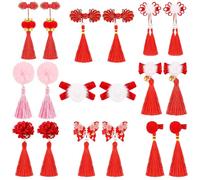 WWZ889 9 paia di fermagli per capelli in stile cinese, per capodanno, con nastro, lanterna, nappa, fermagli per capelli per bambina, colore: rosso e rosa