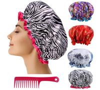 WWZ889 Cuffia da doccia riutilizzabile per capelli da donna, confezione da 4, foderata in plastica, impermeabile, con 1 pettine districante per tutte le lunghezze e spessori