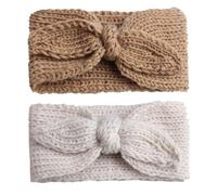 WWZ889 Fasce per capelli per bambini, lavorate a maglia, invernali, avvolte, annodate, larghe, 6 pezzi (beige + cammello)