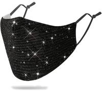 WWZ889 Maschera con paillettes lucide con orecchini regolabili, riutilizzabile, per trucco, feste da ballo, discoteca, carnevale, maschera con paillettes (nero)