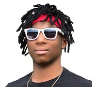 WWZ889 Parrucca intrecciata con fascia rossa viene fornita con tre anelli per capelli argento hip-hop sportivo per costume parrucca nera parrucca unisex dreadlock parrucca