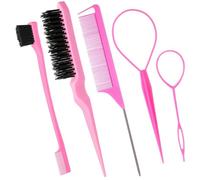WWZ889 Set di 5 pennelli per capelli lisci con strumento per coda Topsy, setole, pettine per ratti per donne e ragazze, controllo dei capelli Flyaways e pettine dei bordi, rosa