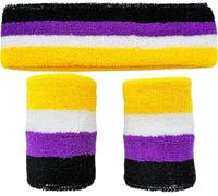 WWZ889 Set di fasce per il sudore e polsiere traspiranti, unisex, per tutte le età, calcio, basket, tennis, corsa, fitness, 4 colori arcobaleno, taglia unica