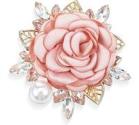 WWZ889 Spilla a forma di rosa da donna, elegante fiore all'occhiello da uomo, fermagli per capelli a forma di rosa, spilla da bavero in tessuto con perle di cristallo, per donne e uomini, matrimoni