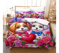 WXBASLEMD Grafica 3D Cute Puppies Set Biancheria Da Letto, Pet Copripiumino Personalizza to Morbido,confortevole, Con Cerniera E Federa, Ragazzi E Ragazze Super King（260x220cm）
