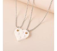 Wxbc 2Pcs Cute Love Heart Brick Pendant Necklace for Couples Friendship Women Men Elements Couple Valentines Gifts Punk Necklace-NXL4