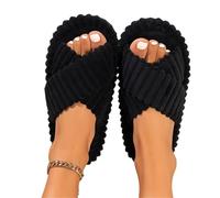 WXBCDS Pantofole Donna Ciabatte da Interno da Donna in Cotone con Cinturino Incrociato, Punta Aperta, Leggere e comode(Black,36-37)