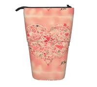 WXCJWD Astuccio telescopico retrattile con cuore rosso e fiori, astuccio portatile per trucchi e cancelleria, adatto per ambienti di ufficio