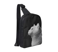 WXCJWD Beetles allineato borse a tracolla per donne uomini borsa a tracolla alla moda Bakpack casual petto borsa con tracolla convertibile., Gatto bianco guardando in lontananza, Taglia unica