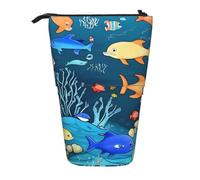 WXCJWD Blue Underwater World of Fish matita telescopica retrattile borsa portatile trucco e scatola di immagazzinaggio di cancelleria adatta per ambienti di ufficio