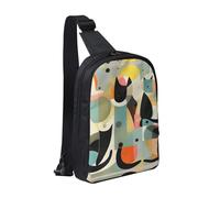 WXCJWD Happy Birthday Balloon Crossbody Borse per donne uomini Borsa a tracolla alla moda Bakpack Casual Borsa toracica con tracolla convertibile., Gatto di arte moderna di metà secolo, Taglia unica