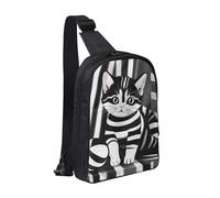 WXCJWD Late Night Owl Borse a tracolla per donne uomini borsa a tracolla alla moda Bakpack casual borsa toracica con tracolla convertibile., Gattino a righe bianche e nere, Taglia unica