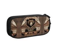 WXCJWD Rustic Lodge Bear - Astuccio per matite grande, semplice, multifunzione, per ufficio