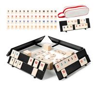 Wxeadu Rummy Gioco da viaggio con 106 mattoncini, 4 supporti e 1 custodia, mini Rummy, classico gioco da viaggio per adulti, gioco da tavolo portatile per 2-4 giocatori
