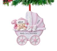 Wxexopowk Il Mio Primo Natale - Pallina di Natale Personalizzabile, Palla Di Natale Con Nome, Ciondolo di Natale Personalizzate in Resina Dipinta Mano,Natale Personalizzato Ornamento per Bambino,Pink