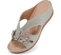 WXFYMM Donna Ortopediche Aperte Mare Ciabatte Tacco Basse Sandali Bohemia Slip-On Infradito Eleganti, Grigio, US5/EU36