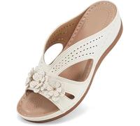 WXFYMM Donna Ortopediche Mare Sandali Slip-On con Tacco Basse, Bohemia Infradito Eleganti Estive, Bianca, US7/EU38