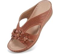 WXFYMM Ortopediche Aperte Mare Ciabatte Tacco Basse Sandali Slip-On Bohemia - Donna Estive Eleganti Infradito, Marrone, US7/EU38