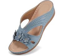 WXFYMM Ortopediche Donna Sandali Slip-On Bohemia con Tacco Basse, Ciabatte Mare Aperte, Infradito Eleganti Estive, Blu, US8/EU40