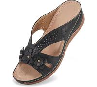 WXFYMM Sandali Donna Ortopediche Aperte Mare Ciabatte Tacco Basse Sandali Slip-On con Tacco Sandali Bohemia, Sandali Donna Estive Eleganti Sandali Infradito,Nero,US6/EU37