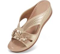 WXFYMM Sandali Donna Ortopediche Mare Ciabatte Tacco Basse Slip-On Bohemia, Eleganti Infradito Estive, d'oro, US6/EU37