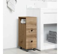 WXGTBKPR Armadietto da bagno stretto con ruote, scaffale in legno di rovere Artisan, 2 cassetti, per bagno e cucina, 33 x 23 x 65 cm