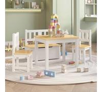 WXGTBKPR Set di 4 mobili per bambini in MDF, tavolo per bambini con 2 sedie e panca portaoggetti, set di mobili per bambini per sala giochi, bianco e beige