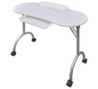 WXGTBKPR Tavolo per manicure pieghevole con ruote e cassetto, bianco | Include borsa per il trasporto, con cuscino per il polso, struttura in metallo stabile