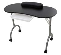 WXGTBKPR Tavolo pieghevole per manicure con ruote, tavolo per unghie, nero | Include borsa per il trasporto, con cassetto estraibile