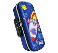 wxhappyshop Astuccio 3D con lucchetto a combinazione, grande astuccio per matite per bambini, custodia rigida impermeabile, grande capacità, regalo per ragazzi e ragazze, Blu, razzo