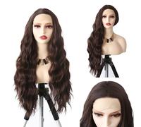 WXHWCX Parrucca ondulata lunga con parte centrale marrone per le donne Parrucche anteriori in pizzo sintetico per capelli in fibra resistente al