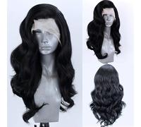 WXHWCX Parrucche sintetiche nere lunghe ondulate frontali in pizzo senza colla, attaccatura dei capelli naturale resistente al calore, parrucca in pizzo per donne Cosplay parrucca quotidiana