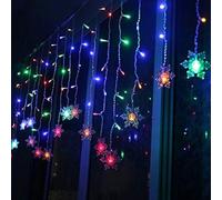 WxiaoD Tenda luminosa a LED, ghirlanda luminosa tenda, 3,5 m/4 m, luci di Natale, fiocco di neve, 96 LED, 8 modalità di illuminazione, decorazione finestra, matrimonio, compleanno, casa Pati (colorato