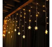 WxiaoD Tende luminose da fata, 3,5 m/4 m, fiocco di neve, ghirlanda di luci decorative per finestre, 96 LED, 8 modalità, per esterni, interni natalizi e tenda luminosa (bianco caldo, 4 m)