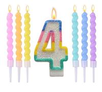 Wxinsheng Candeline di Compleanno con Numeri 4,Arcoballo Candele con 6 Candele a Spirale Arcobaleno Color Caramella Topper per Torta per Ragazze e Ragazzi Anniversario Festa Compleanno