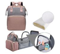 WXJHNYBS Baby Bag, Zaino Fasciatoio Con Lettino Pieghevole Borsa Mamma Porta Usb Zaino Fasciatoio Neonato Per Viaggiare Mamma Papà,PinkGray