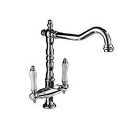 WXJLYZRCXK Doppio Manico Monoforo Rubinetto per Lavabo Rubinetto Miscelatore Cromo Lucido Diffuso Lavandino Del Bagno Rubinetto Corpo in Ottone Ruota Disegno Antico Rubinetto Dell'Acqua,Argento
