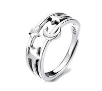WXKAGF Anelli da Donna in Argento Sterling, Anelli Coordinati per Coppie FEDI Nuziali in Argento Sterling a Forma di Stella e Luna, Stile Romantico, Misura Regolabile