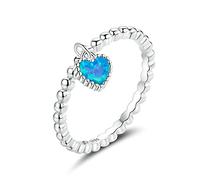 WXKAGF Anelli in Argento Sterling S925 con cz Anello a Forma di Cuore Blu Profondo per Gioielli da Sposa di Fidanzamento da Donna, Regali di Gioielli da Donna per Ragazze