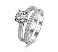 WXKAGF Fede Nuziale per Donna, Regalo per la Mamma per Donna Set di Anelli 2 Anelli in Argento Sterling con zirconi