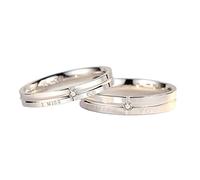 WXKAGF FEDI Nuziali Set per Lui e per lei, Anelli Coordinati per Il Migliore Amico Mi manchi Argento inciso con zirconi Bianchi di Forma Rotonda Argento Sterling Regolabile