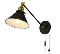 WXKAGF Lampada da Parete Nera Industriale con Interruttore, Illuminazione da Parete Orientabile Retro per Interni con Spina, Lampada da Parete per Comodino Camera da Letto con Attacco E27% Effetto