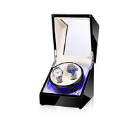 WXKAGF Scatola avvolgitore per Orologi Nera per Doppi Orologi Automatici, Custodia avvolgitrice Automatica, con Luce LED Blu, Motore Super Silenzioso (avvolgitore)