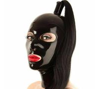 WXLPCGO Lattice Testa Coperchio Con Parrucca Coda Di Cavallo Lattice Maschere Viso per La Testa Cappuccio In Latex per Cosplay(Size:M-65CM)