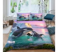 WXLWHR Biancheria Da Letto Con Motivo Orca Mother And Calf 3D Set Copripiumino Glacier Microfibra Con Cerniera E Federa Per La Camera Dei Bambini King（220x240cm）